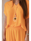 Dámska elegantná súprava s náhrdelníkom, blúzka+nohavice, oranžový